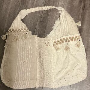 POL Ivory Patchwork Shoulder Bag with Tassel Trim